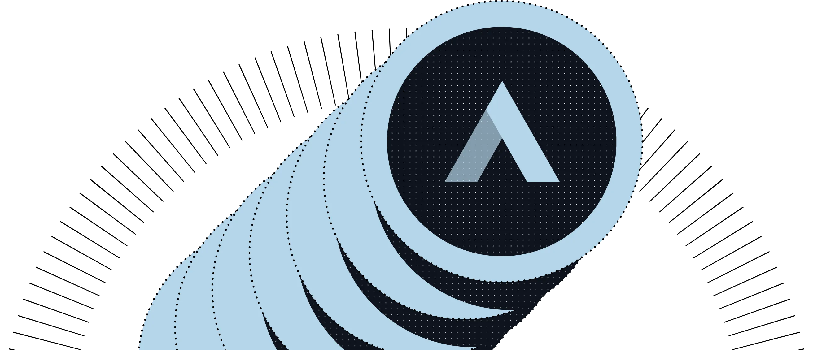 Stack of blue Ampli coins rising in an arc